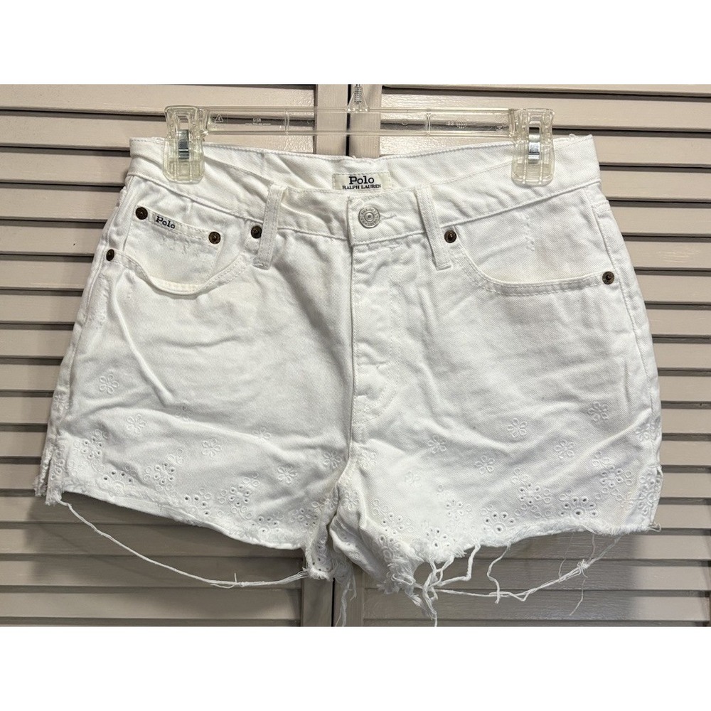 Polo Ralph Lauren Cotton Short White Eyelet Size 27 Pockets/Zip Mid Rise